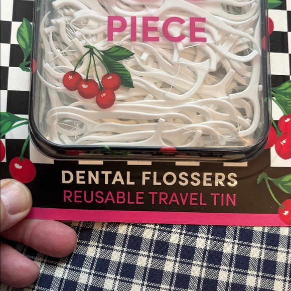 Betsey Johnson Cherry Design Dental Flossers with reusable travel tin - Picture 3 of 5